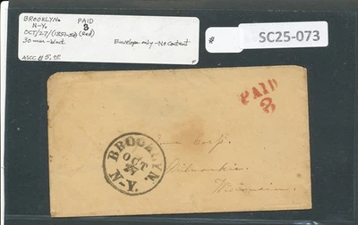 Dr Jim Stamps Stampless Cover Only Brooklyn N-Y. Oct 27 1851-54 Paid 3 damaged - Image 1 of 2