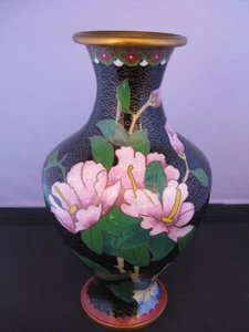 Vintage 1950s Chinese Hand Made Floral Design Cloisonne Copper Vase - Picture 1 of 10