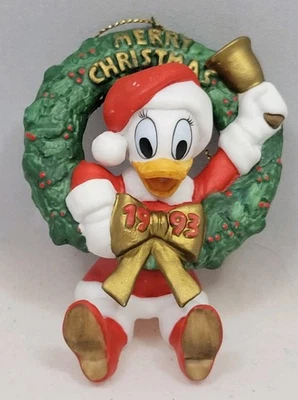 Vintage Disney Grolier 1993 Daisy Duck Santa Ceramic Christmas Ornament 3.5" - Image 1 of 4