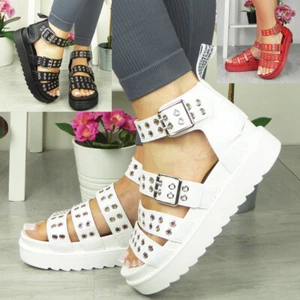 Sandalias Gladiador Mujer Forma Plana Tirantes Verano Hebilla Cómodas Damas Zapatos Tallas - Imagen 1 de 25