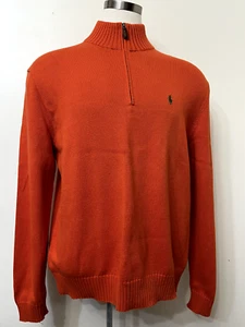 Polo Ralph Lauren Herren Pullover XL Baumwolle 1/4 Zip Orange Strickpullover Designer - Bild 1 von 7