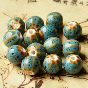 10X Vintage Ceramic Beads 12mm Flower Glaze Porcelain Bracelet Jewelry Making - Picture 1 of 21