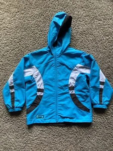 Big Chill T.G. Girls Lightweight Hooded Windbreaker Spring Jacket Blue/Brown 7/8 - Picture 1 of 12