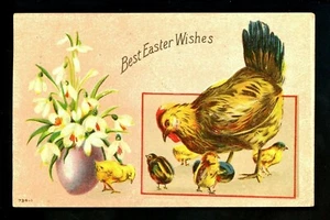 Easter greetings postcard flowers hen chicks embossed 734-1 - Picture 1 of 2