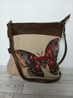 Cott N' Curls  Butterfly Canvas Vintage Leather and Cow Hide Crossbody Purse