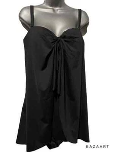 $153 LAUREN Ralph Lauren Plus Size Beach Solids One Piece Swimdress, Black, 22W - Picture 1 of 2