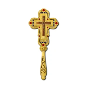 10 3/4" Orthodox Byzantine Icons 2 Sides Bicolor Blessing Hand Cross Crucifix - Picture 1 of 1