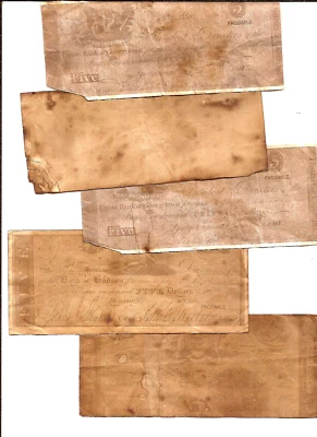  5 REPRODUCTION antiqued U.S. WAR of 1812 era Notes paper money bills - Image 1 of 2