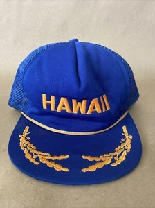 Vintage HAWAII Hat Cap Gold Leaf Blue Snapback Mesh - Picture 1 of 12
