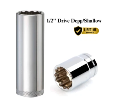 1/2'' Inch Drive 12-Point Socket Shallow Deep 8-32mm New - Image 1 of 2