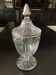 Heisey Glass Apothecary Lidded Jar Cut And Etched W/Sterling Silver Edges & Tip - Picture 1 of 2