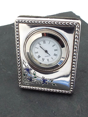 Miniature Hallmarked Sterling Silver Clock R Carr 1994 Enamelled Flowers • 39.99£