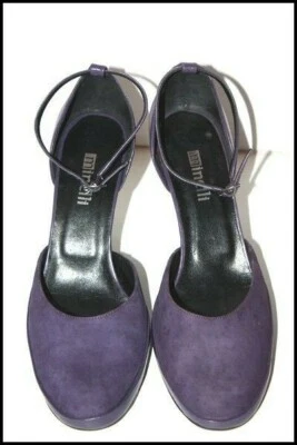 MINELLI Escarpins à Brides Cuir Violet  Talons Fin Teinte Alu T 37 COMME NEUF - Photo 1/4