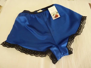 ROYAL BLUE shiny SATIN and black lace classic boxer style French Knickers XS-XL - Picture 1 of 1