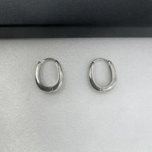 Small Oval Silver Hoop Earrings for Women - Picture 1 of 5