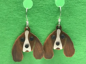 1” Fashion Earrings Pierce Dangle Dog BASSETT Hound Cut Metal Handmade Originals - Picture 1 of 6
