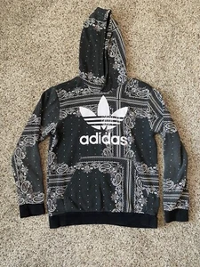 Youth Adidas Hooded Pullover Long Sleeve Black Paisley Size Medium (11-12Y) - Picture 1 of 14