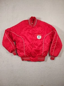 Vintage Budweiser 84 Olympics Satin Jacket L Red Anheuser Busch Bomber - Picture 1 of 21