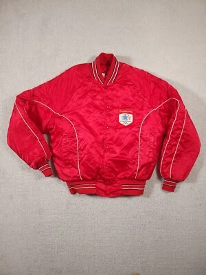 Vintage Budweiser 84 Olympics Satin Jacket L Red Anheuser Busch Bomber - Image 1 of 4