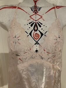 Shirley of Hollywood Sexy Pale Pink Nightgown High Slit Sheer Lace Top Sz M