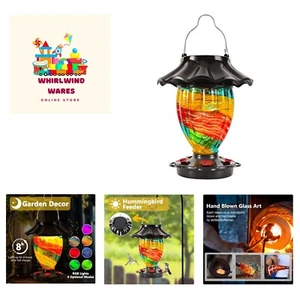 Waterproof Hanging Solar Feeder - 32 oz Color Changing Glass Decor for Birds - Picture 1 of 8