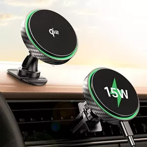 Magsafe 15W Qi2 Wireless Car Charger Mount for iPhone 16-12, 360° Dash & Vent - Picture 1 of 7