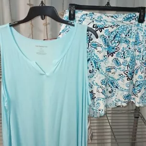 Pajamas 3X Aqua 2 Pc Set Tank Top Shorts Pjs Lounge Sleep Liz Claiborne New - Picture 1 of 5