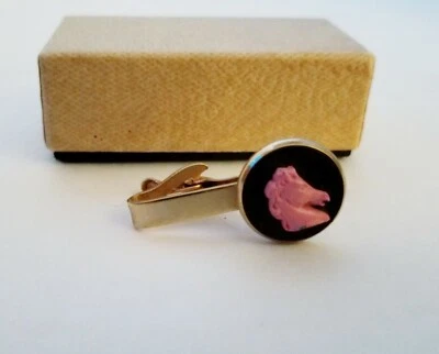 ~Vintage Enameled Pink Horse head Tie Clasp Clip~ 1 1/2" ~ in Box~ Unisex~ - Image 1 of 4