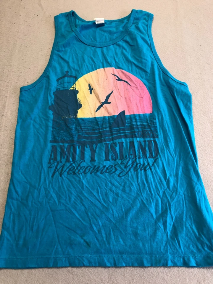 Jaws Tank Top Men's Medium Amity Island Welcomes You! Those beaches will be Open - Image 1 of 4