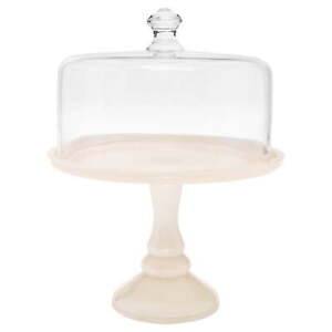 Timeless Beauty 10-inch Cake Stand with Glass Cover, Milk White, Pretty