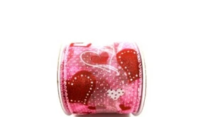 Valentine Polka Dot Heart Ribbon,Sheer Pink,Red/White Hearts,Polyester,2.5"x12ft - Picture 1 of 1