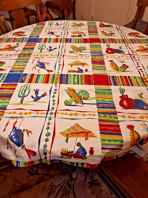 Mantel de algodón Southwestern 52" x 52 hecho a mano Saguaro cactus verduras Foto 1 de 4