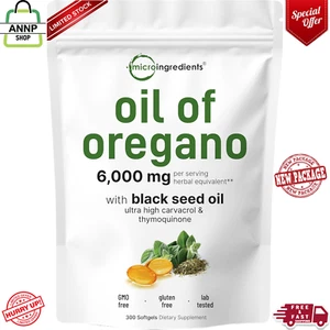 Micro Ingredients Oil of Oregano Softgels 6000mg Per Serving, 300 Count Non-GMO - Picture 1 of 24