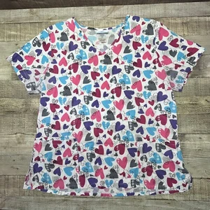 Top de mujer SB Scrubs talla grande médico blanco rojo/rosa/azul corazones - Imagen 1 de 7