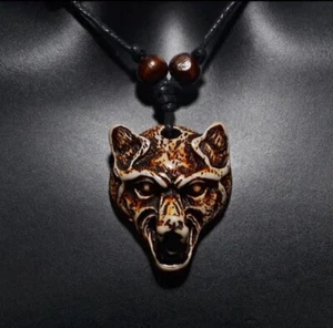 Mens Wolf Viking Nordic Norse Warrior Punk Rock Fashion Pendant Necklace - Picture 1 of 6