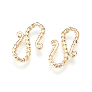 5PCS Brass S-Hook Clasps Real Gold Plated Craft Necklace Connector 19x11.5mm - Picture 1 of 3