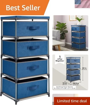 Elegante Cómoda Azul Marino de 4 Niveles - Solución Perfecta de Almacenamiento para Dormitorio Infantil Foto 1 de 4