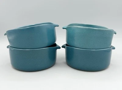 4 Vtg Bennington Potters Teal Blue Yusuke Aida Gil Lugged Soup Cereal Bowls 1641 - Image 1 of 4