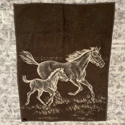 Manta de Colección IBENA HORSES Reversible Marrón y Bronceado 52”x 67” Hecha en EE. UU. Vellón Foto 1 de 4