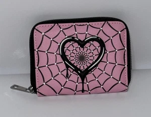 Hot Topic Monster High Draculaura Pink Black Heart Spiderweb Print Zip Wallet - Picture 1 of 6