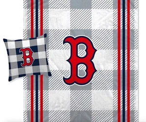 Boston Red Sox Pegasus Gray Plaid Stripes Blanket And Pillow Combo Set - New! - Picture 1 of 1