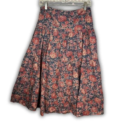 Falda Midi Chaps Algodón Estampado Floral Azul Rojo Cottagocore Western Talla 4 Niveles Foto 1 de 4