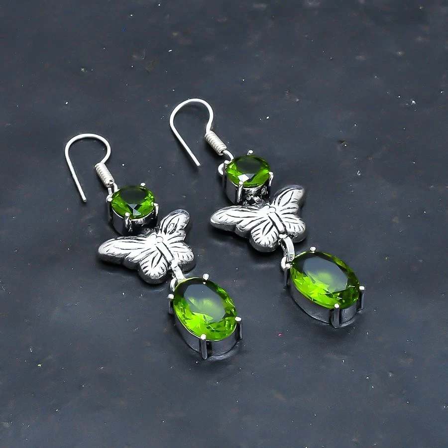 Peridot Gemstone Handmade Jewelry Earring 2.27" - Image 1 of 1
