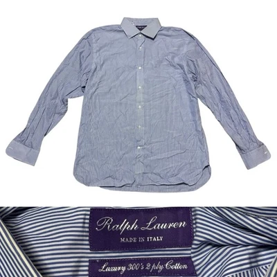 Camisa a Rayas de Algodón 2 Capas Etiqueta Púrpura Ralph Lauren Lujo 300’s Para Hombre Talla 17 Foto 1 de 4