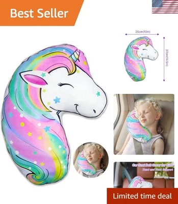 Ergonomic Unicorn Seatbelt Pillow for Kids - Easy Clean, Fun Travel Accessory - Image 1 of 4