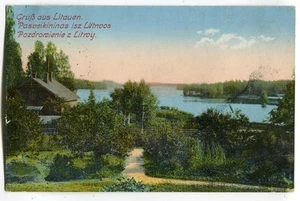 Carte postale Lituanie, lac avec maison poste de campagne de Libau 1917 - Photo 1/2