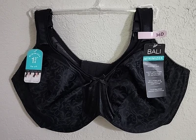 Sujetador negro con aros minimizador calzado satinado Bali 36 D Ultimate Smooth nuevo con etiquetas Foto 1 de 4