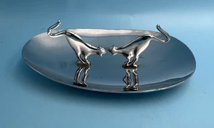 Pincherette 2 Fighting Cats Chrome Vtg Ashtray Trinket Dish Art Deco USA - Picture 1 of 12
