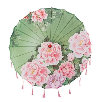 Chinese Art Asian 33" Silk Parasol Umbrella with Tassels for Wedding, Costume - Image 1 of 4
