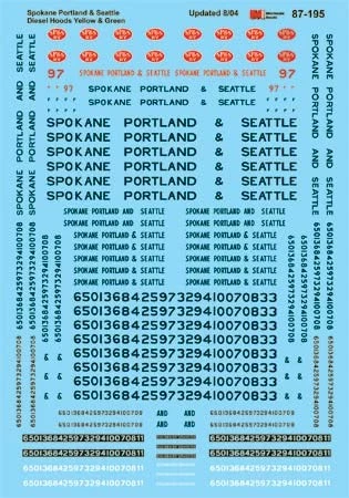 Microscale 87-195 HO Spokane Portland & Seattle Hood Unit Diesel Decal Sheet - Image 1 of 1